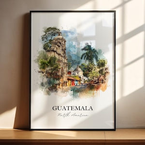 Guatemala Wall Art, Central America Print, Guatemala Watercolor Art, Guatemala Gift, Travel Print, Travel Poster, Housewarming Gift