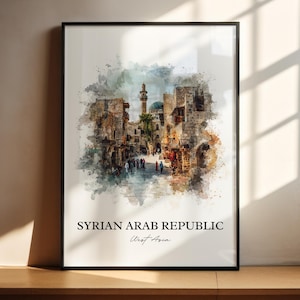 Syria Wall Art, Syria Print, Syria Watercolor Art, Syria Country Gift, Travel Print, Travel Poster, Housewarming Gift