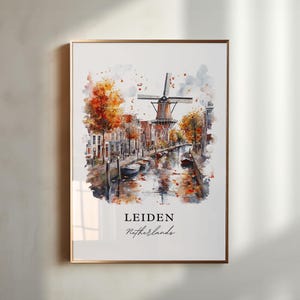 Leiden Netherlands Wall Art, Leiden Print, South Holland Watercolor Art, Leiden Gift, Travel Poster, Housewarming Gift