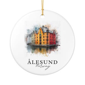 Ornament aus Ålesund, Norwegen, matte Keramik | goldfarbene Schnur | 7,1 cm einseitiger Druck