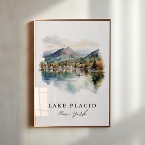 Arte mural de Lake Placid, Nueva York, impresión de Lake Placid, arte de acuarela de Lake Placid, regalo de Lake Placid, Nueva York, póster de viaje, regalo de inauguración de la casa