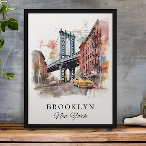 Brooklyn traditional travel art - NYC, Brooklyn poster, Wedding gift, Birthday present, Custom Text, Personalized Gift