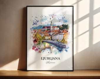 Ljubljana Wall Art, Slovenia Print, Slovenia Watercolor Art, Ljubljana Slovenia Gift, Travel Print, Travel Poster, Housewarming Gift