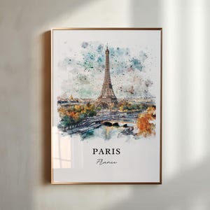 Eiffel Tower Wall Art, Paris France Print, Paris Watercolor Art, France Gift, Travel Print, Travel Poster, Housewarming Gift
