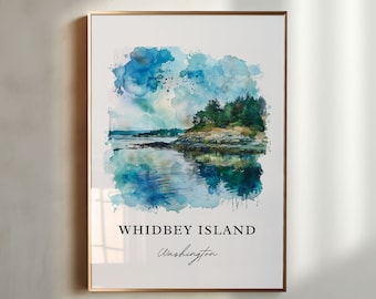 Whidbey Island Art, Whidbey WA Print, Puget Sound Watercolor Art, Whidbey Island WA Gift, Travel Poster, Housewarming Gift