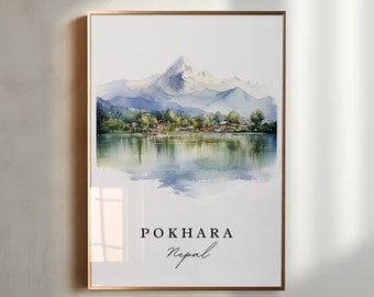 Pokhara Nepal Art Print – Mountain Lake Travel Poster