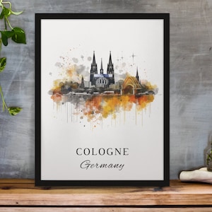 Cologne traditional travel art - Germany, Cologne poster, Wedding gift, Birthday present, Custom Text, Personalized Gift