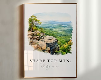 Arte de pared de viaje de Sharp Top Mountain - Virginia, impresión de póster de Sharp Top Mountain, regalo de boda, regalo de cumpleaños, texto personalizado, regalo perfecto