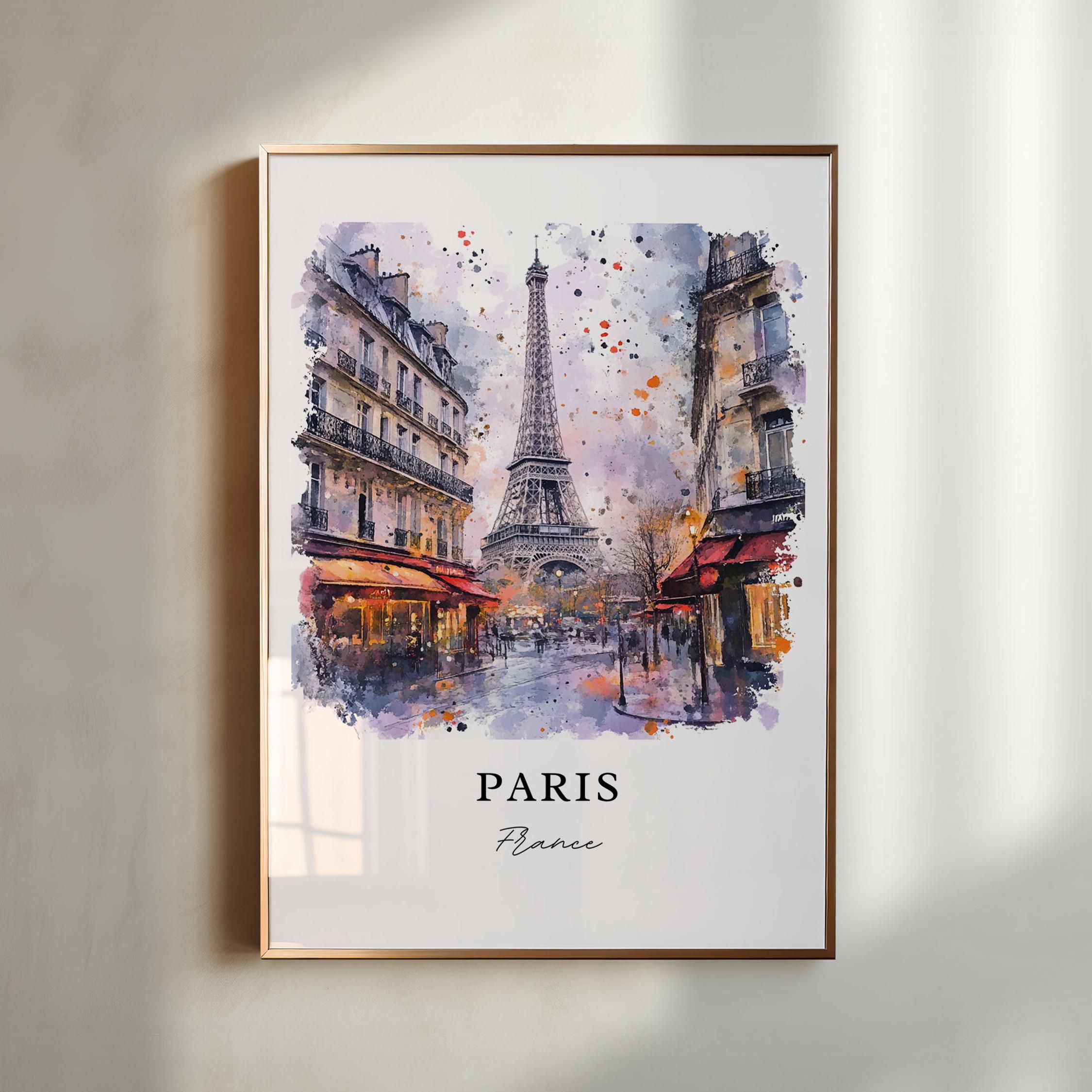 エッフェル塔パリ壁アート、パリフランスプリント、フランス水彩画