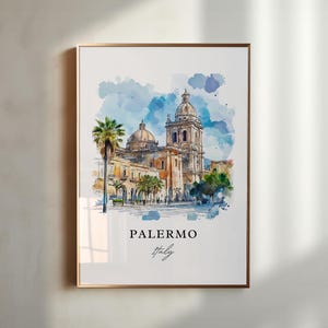 Muurkunst Palermo, Nederland print, Palermo aquarelkunst, Palermo cadeau, Sicilië Italië reisposter, housewarmingcadeau