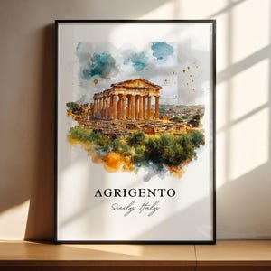 Agrigento Wand Kunst, Sizilien Italien Druck, Sizilien Aquarell Kunst, Agrigent Geschenk, Reise Druck, Reise Poster, Housewarming Geschenk