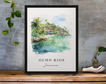 Ocho Rios traditional travel art - Jamaica, Ocho Rios poster, Wedding gift, Birthday present, Custom Text, Personalized Gift