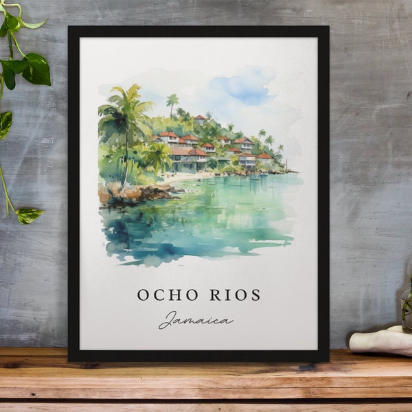 Ocho Rios traditional travel art - Jamaica, Ocho Rios poster, Wedding gift, Birthday present, Custom Text, Personalized Gift