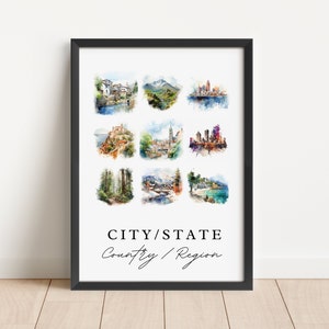 Arte de viagem com localização personalizada - Escolha qualquer local do mundo, presente perfeito para aniversário, feriado ou casamento, disponível em vários formatos e tamanhos