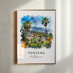 Ventura California Wall Art, Ventura CA Print, Ventura Watercolor, San Buenaventura Gift, Travel Poster, Housewarming Gift