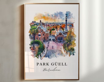 Kunst aan de muur Park Guell, Barcelona-print, kunst aan de muur Park Guel, Spanje cadeau, Barcelona reisprint, reisposter, reiscadeau, housewarmingcadeau