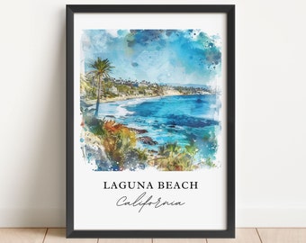 Laguna Beach Wall Art, Orange County Print, Laguna Beach Watercolor, Laguna Beach CA Gift, Travel Poster, Housewarming Gift