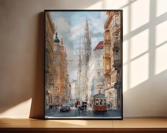 Wenen aquarel kunst Wenen reisafdruk Wenen Oostenrijk kunstwerk Wenen skyline decor Wenen Oostenrijk kunst aan de muur
