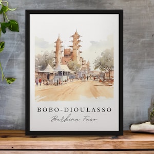 Bobo-Dioulasso traditional travel art - Burkina Faso, Bobo-Dioulasso poster, Wedding gift, Birthday present, Custom Text, Personalized Gift