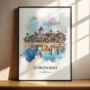 Coronado CA Wall Art, Coronado Print, San Diego Watercolor Art, Coronado Gift, Travel Print, Travel Poster, Housewarming Gift