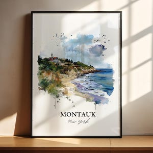 Montauk NY Wall Art, Long Island Print, Montauk Watercolor Art, Montauk NY Gift, Travel Print, Travel Poster, Housewarming Gift