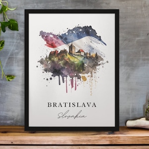 Bratislavia traditional travel art - Slovakia, Bratislavia poster, Wedding gift, Birthday present, Custom Text, Personalized Gift