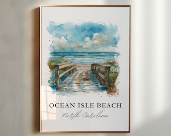 Ocean Isle Beach Art, Ocean Isle Beach NC Print, Ocean Isle Beach Watercolor, Ocean Isle Beach Gift, Travel Poster, Housewarming Gift