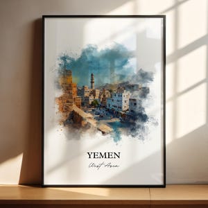 Yemen Wall Art, Yemen Print, Yemen Watercolor Art, Yemen Gift, Travel Print, Travel Poster, Housewarming Gift
