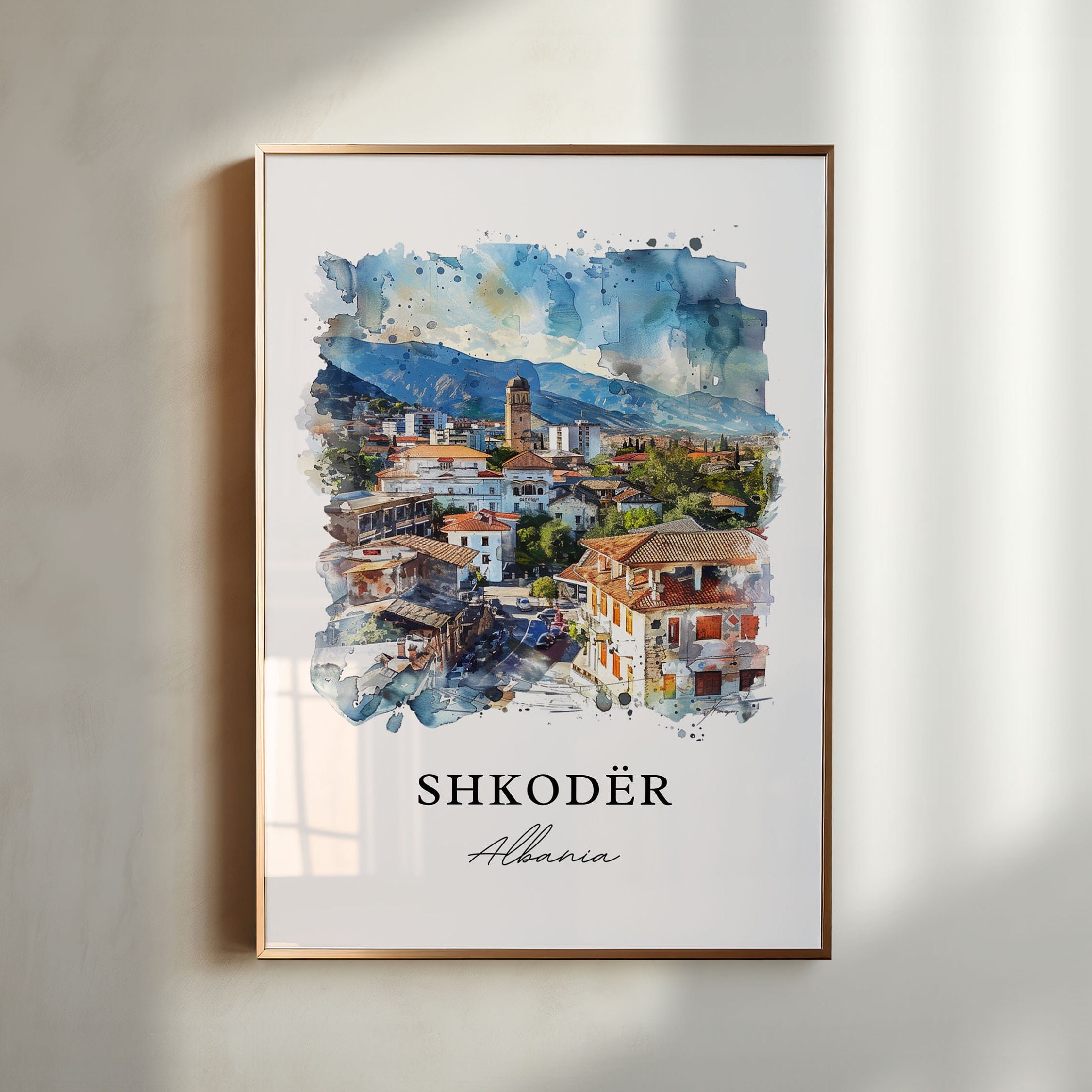 Shkodër Wall Art, Shkodër Albania Print, Shkodër Watercolor, Gegëria Albania Gift, Travel Poster, Housewarming Gift
