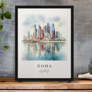 Doha traditional travel art - Qatar, Doha poster, Wedding gift, Birthday present, Custom Text, Personalized Gift