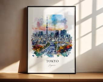 Tokyo Wall Art, Tokyo Skyline Print, Japan Watercolor Art, Tokyo Japan Gift, Travel Print, Travel Poster, Housewarming Gift