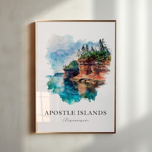 Apostle Islands Art, Apostle Islands WI Print, Wisconsin Watercolor, Apostle Islands Gift, Travel Poster, Housewarming Gift image 1