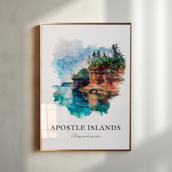 Apostle Islands Art, Apostle Islands WI Print, Wisconsin Watercolor, Apostle Islands Gift, Travel Poster, Housewarming Gift
