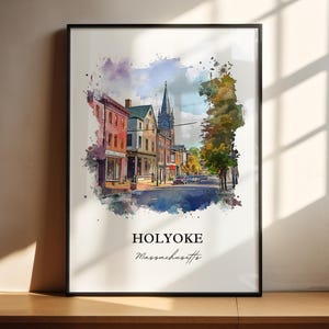 Holyoke MA Wall Art, Hampden County Print, Holyoke Watercolor Art, Holyoke Gift, Travel Print, Travel Poster, Housewarming Gift