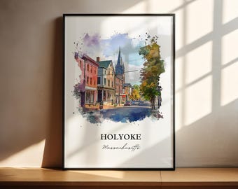 Arte murale Holyoke MA, stampa della contea di Hampden, acquerello Holyoke, regalo Holyoke, stampa di viaggio, poster di viaggio, regalo di inaugurazione della casa