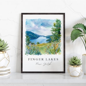 Finger Lakes traditional travel art - Upstate NY, Finger Lakes print, Wedding gift, Birthday present, Custom Text, Perfect Gift