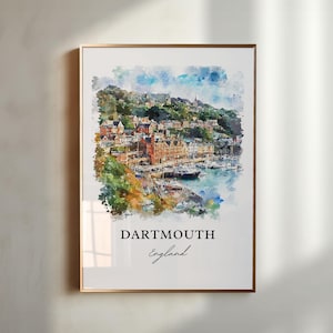 Dartmouth England Wall Art, Devon UK Print, Dartmouth Watercolor Art, Devon England Gift, Travel Print, Travel Poster, Housewarming Gift
