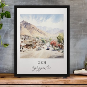 Osh traditionelle Reisekunst - Kirgzstan, Osh Poster, Hochzeitsgeschenk, Geburtstagsgeschenk, Benutzerdefinierter Text, personalisiertes Geschenk