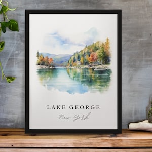 Lake George traditional travel art - New York, Lake George poster, Wedding gift, Birthday present, Custom Text, Personalized Gift