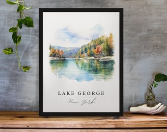 Lake George traditional travel art - New York, Lake George poster, Wedding gift, Birthday present, Custom Text, Personalised Gift