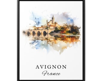 Arte de viaje tradicional de Aviñón - Francia, cartel de Aviñón, regalo de boda, regalo de cumpleaños, texto personalizado, regalo personalizado