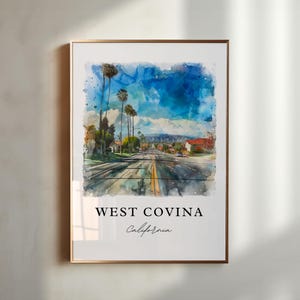 West Covina CA Wall Art, West Covina Print, West Covina Watercolor Art, West Covina Gift, Travel Poster, Housewarming Gift