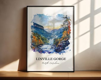 Linville Gorge NC Wall Art, Morganton NC Print, Burke County Watercolor, Linville Gorge Gift, Travel Print, Travel Poster, Housewarming Gift