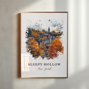 Sleepy Hollow NY Wall Art, Sleepy Hollow Print, Hudson Valley Watercolor Art, Tarrytown Gift, Travel Poster, Housewarming Gift