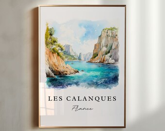 Arte mural de Les Calanques France - Marsella Francia, impresión de carteles de Calanques, regalo de boda, regalo de cumpleaños, texto personalizado, regalo perfecto