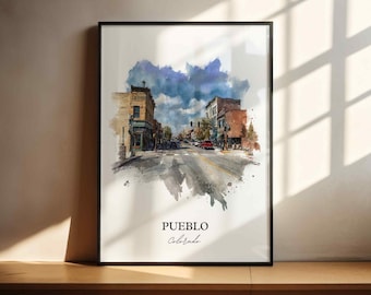 Arte de pared de Pueblo, CO, Lámina de Pueblo, Acuarela de Pueblo, Regalo de Pueblo, Colorado, Lámina de viaje, Póster de viaje, Regalo de inauguración de casa