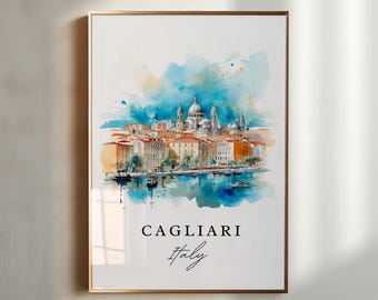 Cagliari Italy Watercolor Art Print, Travel Poster