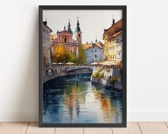 Ljubljana Watercolor Art Ljubljana Travel Print Slovenia Artwork Slovenia Decor Ljubljana Slovenia Wall Art