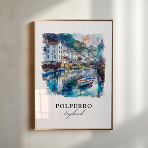 Arte mural de Polperro, impresión de Polperro Cornwall, acuarela de Polperro, regalo de Polperro Inglaterra, póster de viaje, regalo de inauguración de la casa
