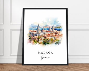スペイン、マラガのアートプリント｜沿岸都市の旅行ポスター